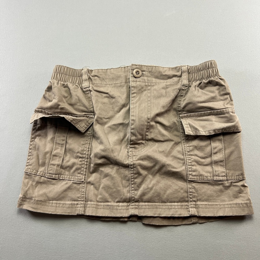 Refuge Mini Skirt Womens Medium Beige Cotton Stretch Cargo Pockets Flat Front